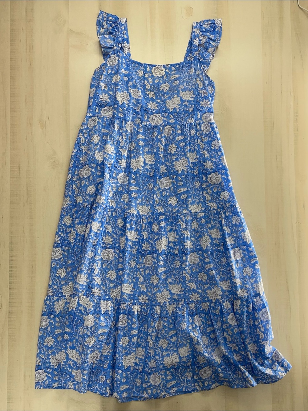 BOHcreation block print floral ruffle sleeve midi dress tiered beautiful cotton